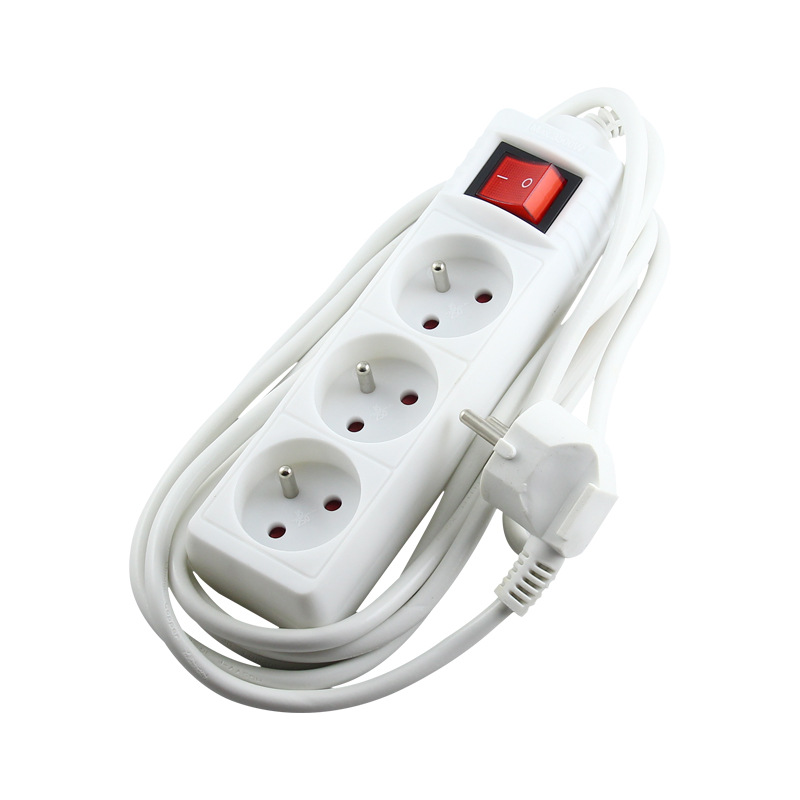 Three-Position French Row Socket African Foreign Trade Standard Power Supply Power Strip 3 M with Line Regulations Patch Board with Switch