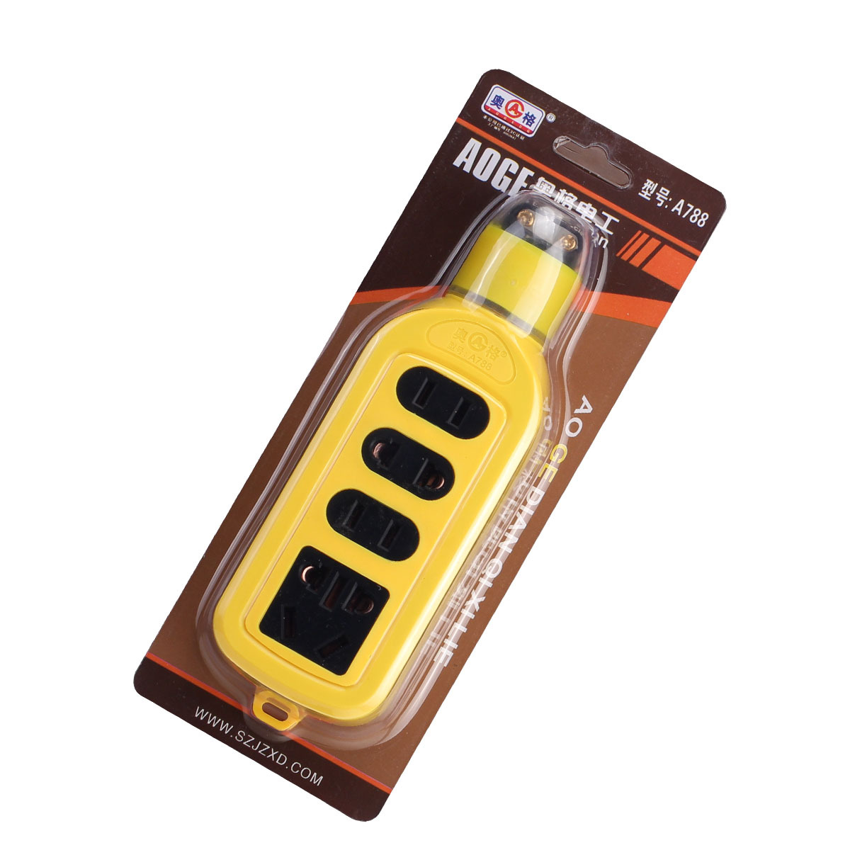 奥格788 黄色四插位九孔大功率插座 无线插排10a16a