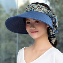 帽子女士新款韩版大沿空顶帽麻布透气可折叠夏季遮阳帽沙滩帽