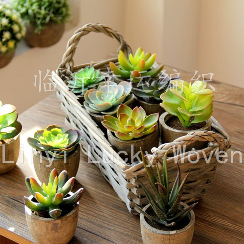 Lucky Woven Export Non-Rattan Woven Plastic Film Gardening Flower Pot Wicker Vintage Flower Pot Basket Basket with Handle