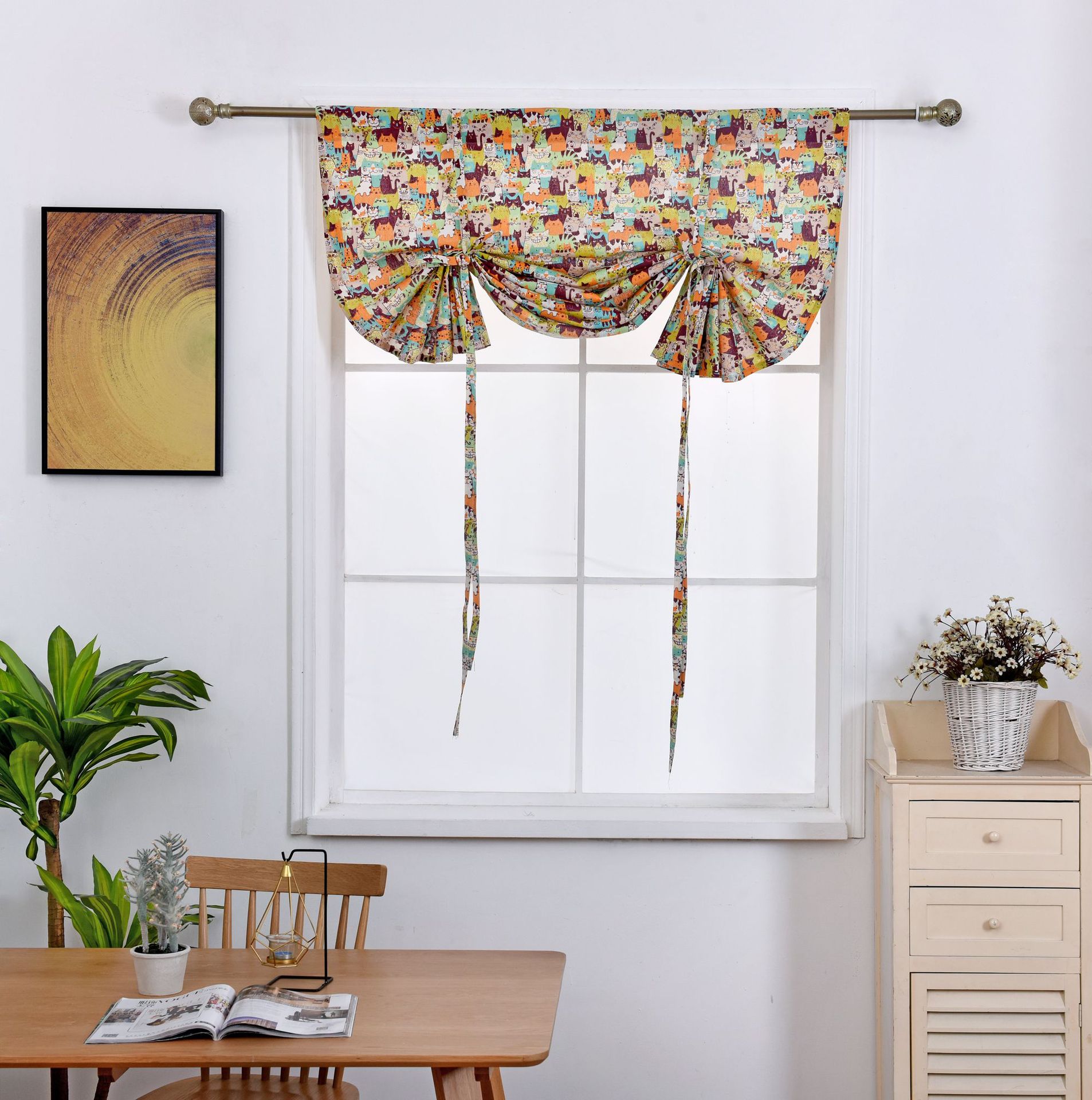 46*63英寸卡通猫咪美式提拉帘门帘隔断帘窗帘成品定制