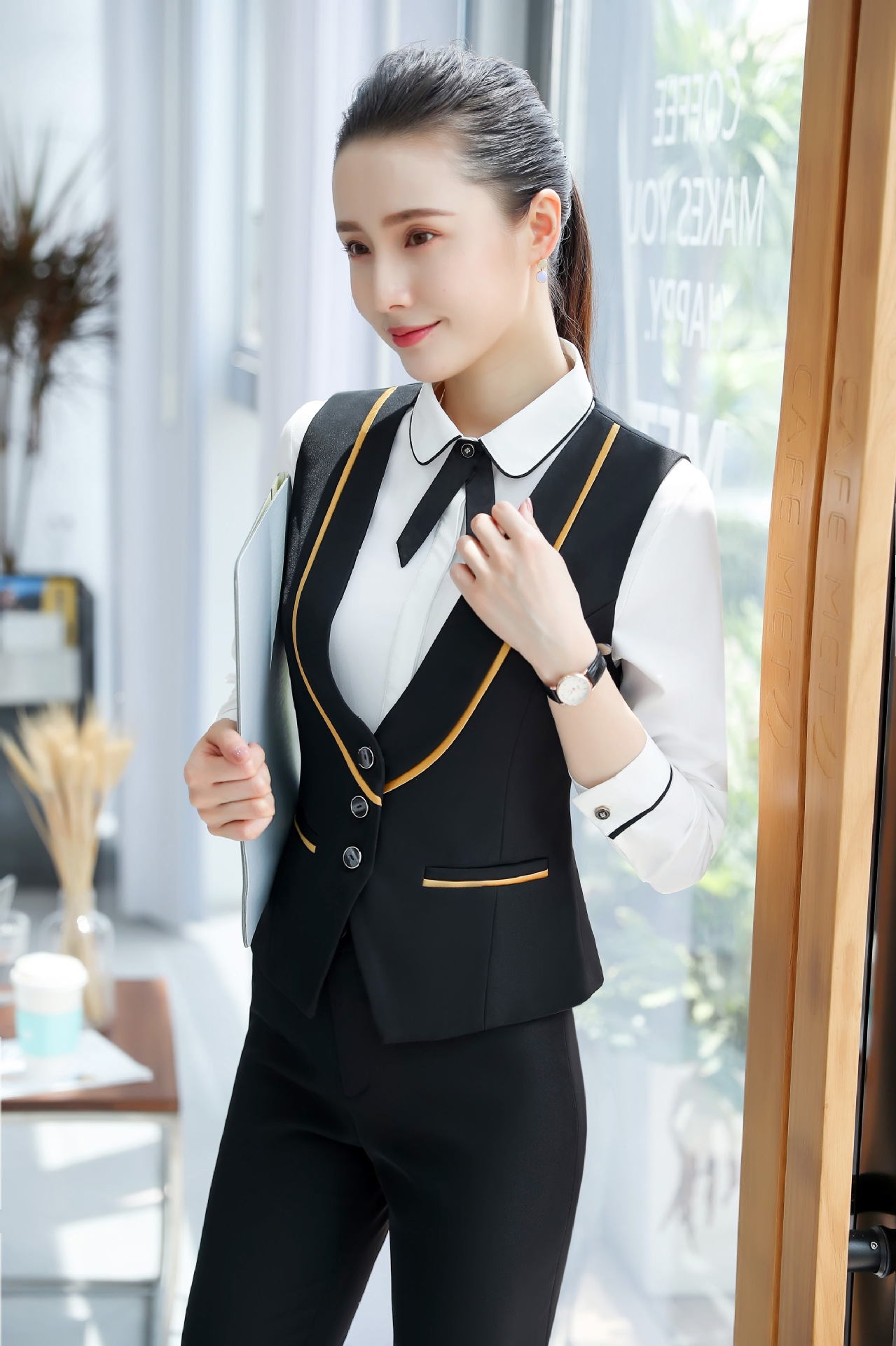 酒店工作服5件套服务员制服职业马甲套装女美容师前台收银空姐服