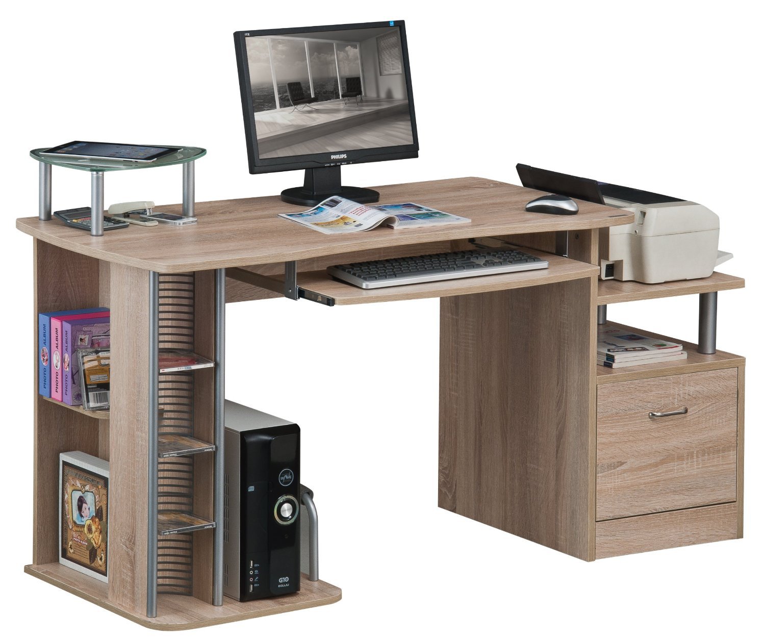 现代简约多功能电脑桌 组合式书架抽屉式办公桌 工厂直销