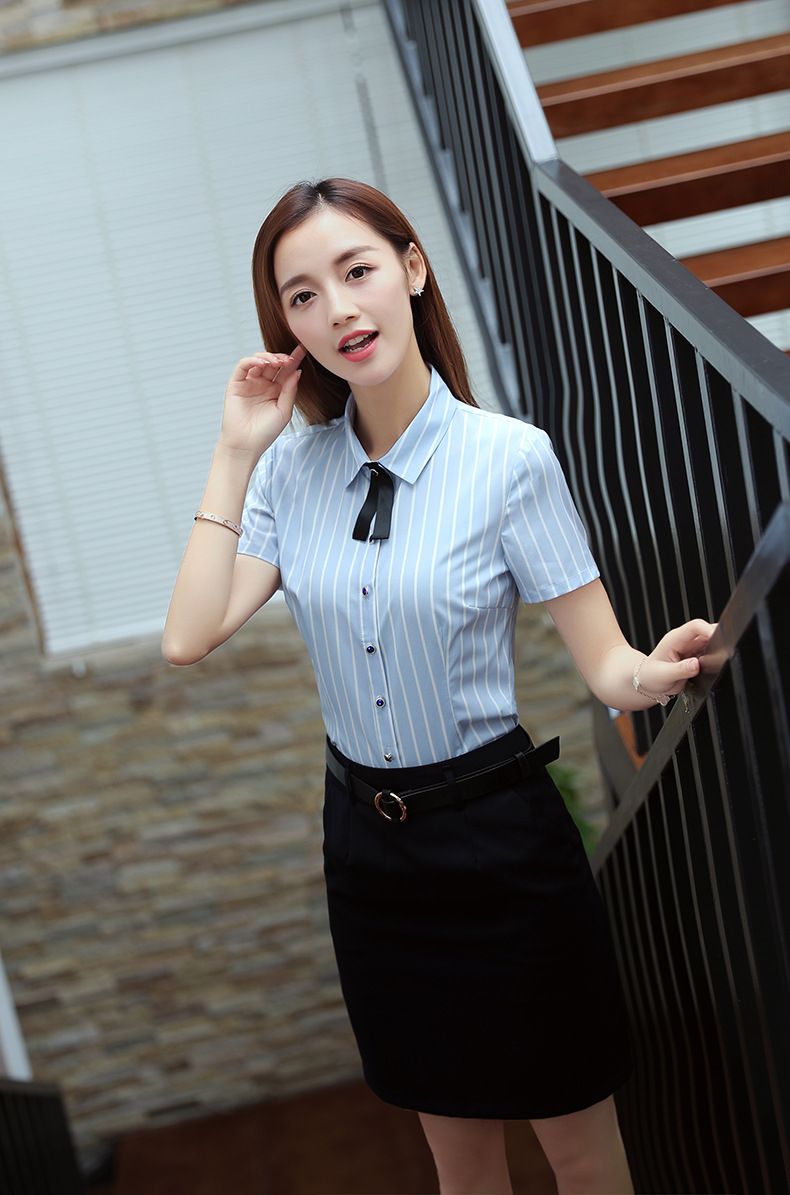 2018销韩版时尚办公室文员销售职场百搭撞色春夏短袖衬衣