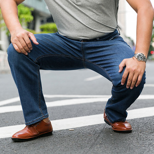 200-300斤特大码加大加肥胖子牛仔裤男宽腿粗超大号宽松有弹性的