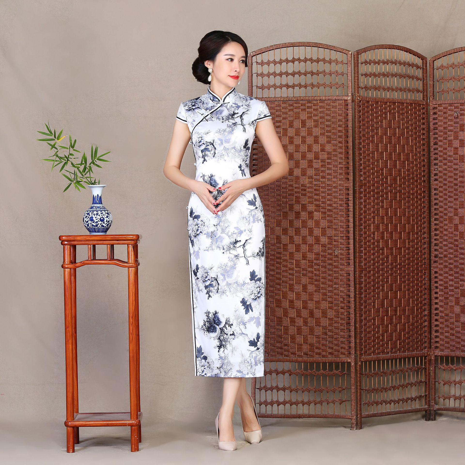 厂家直销新款简约旗袍长款 日常宴会修身显瘦长款旗袍批发