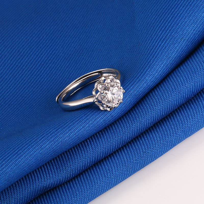 千影珠宝 白金戒指女款s925银镀白金色 仿真铂金pt950钻戒子开口