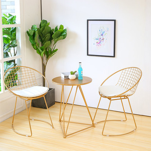 北欧铁艺餐椅 休闲客厅下午茶桌椅组合 酒店接待洽谈单人茶几椅子