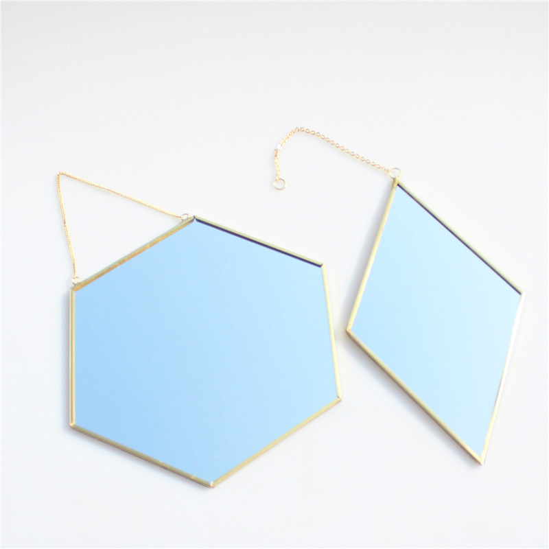 菱形铜边悬挂镜子 壁挂四角镜装饰镜 浴室镜创意镜化妆镜挂镜镜子