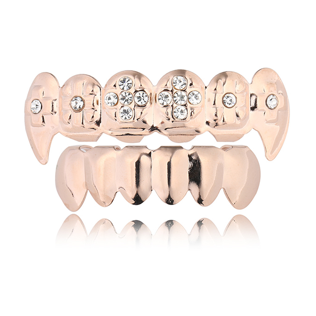 速卖通欧美外贸爆款grillz真金电镀嘻哈金牙套夸张镶钻尖牙牙套