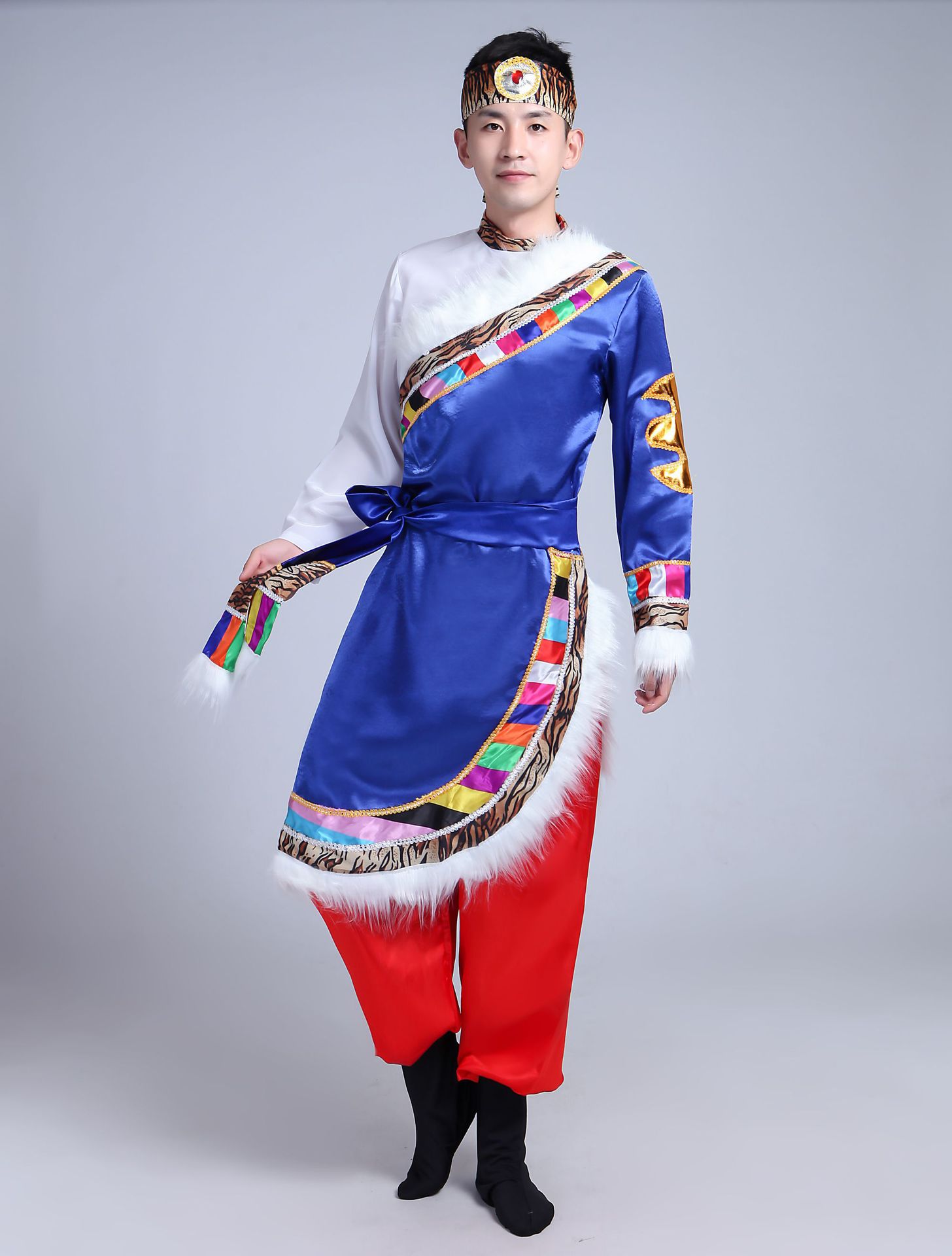 新款蒙古民族男少数民族演出服装舞台服演出服藏族民族舞蹈演出服