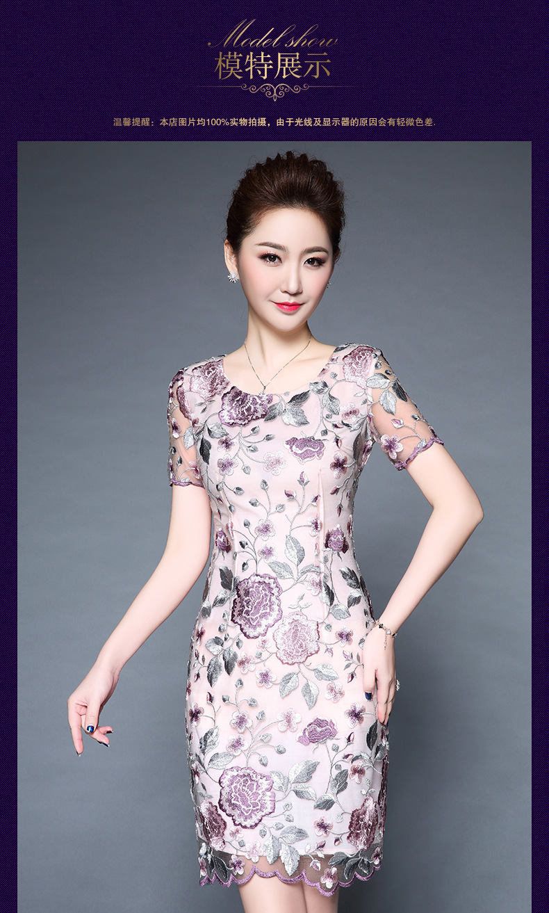 js-y6065夏季新款网纱刺绣优雅气质短袖连衣裙