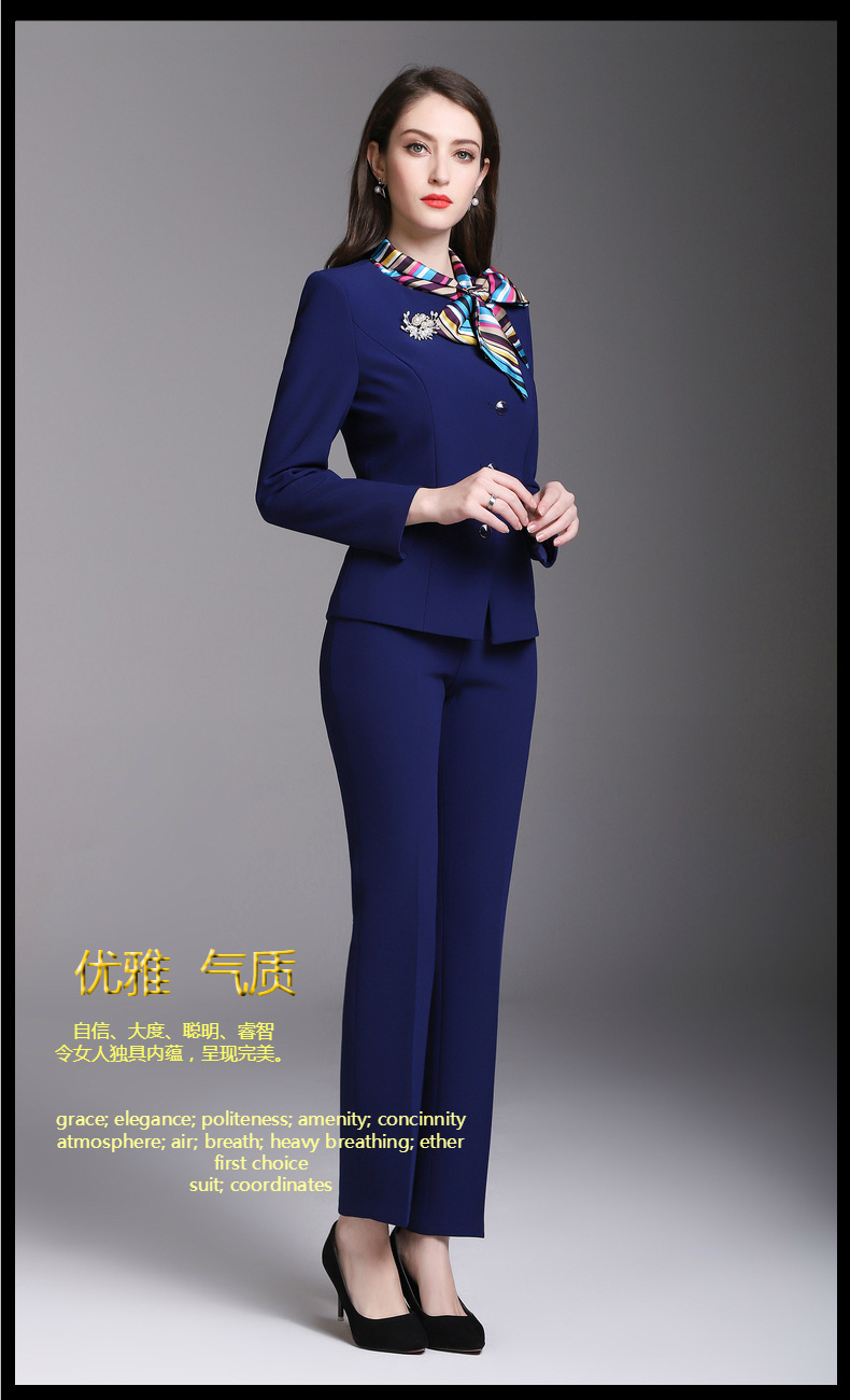 跨境专供2018春装职业装套裙两件套空姐时尚工作服美容院气质套装