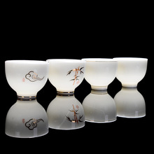 羊脂玉描金品茗杯陶瓷创意手绘个人主人杯功夫茶具小茶碗单杯定制