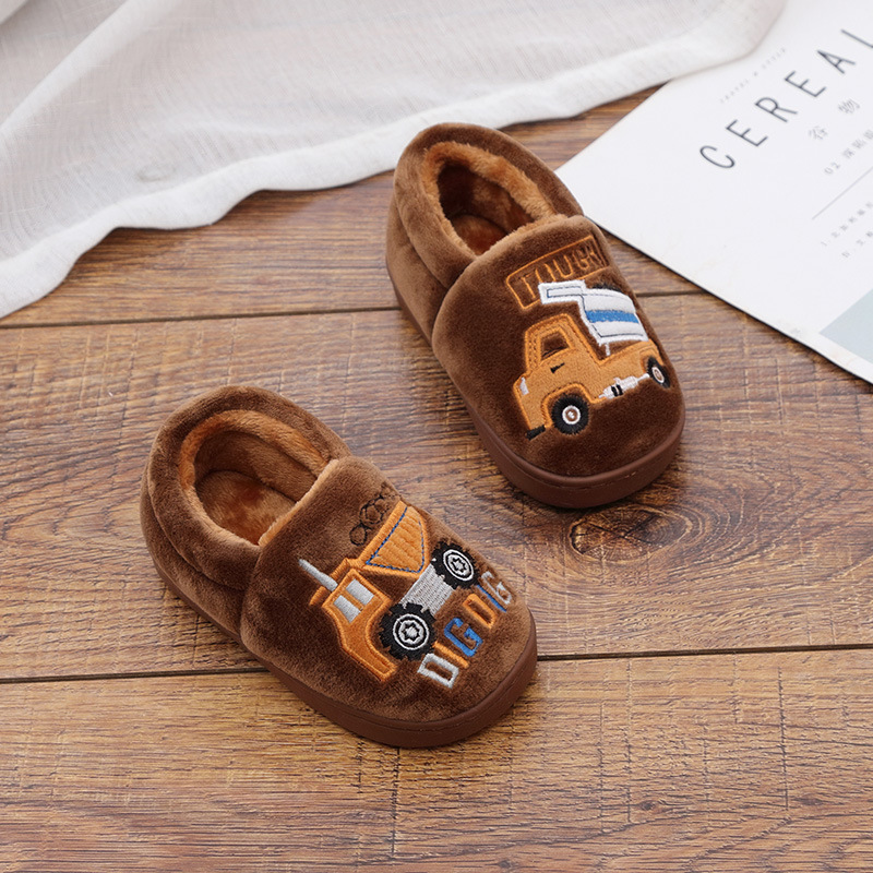 2023 Autumn and Winter New Children Household Ankle Wrap Cotton Shoes Cartoon Car Swan Boy Girls Thermal Shoes 1-8 Years Old