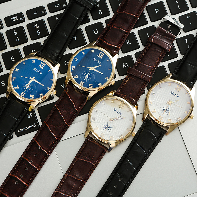 厂家直销新款商务男士石英表韩版仿皮针扣手表创意圆形针扣手表