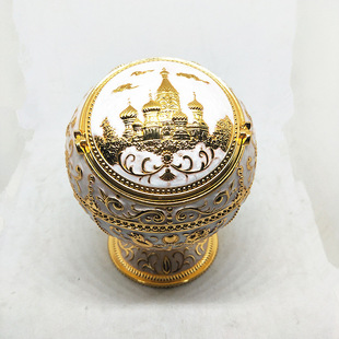 新疆民族特色彩绘铜制镶金边烟灰缸工艺品带底座 送人礼物 热销中
