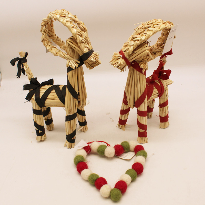 圣诞节传统草编礼品圣诞麦秸动物装饰天使圣诞环保摆件