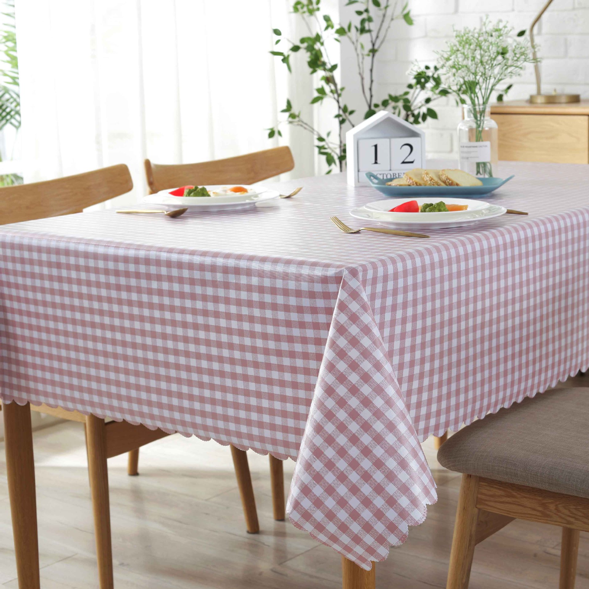 北欧式格子田园餐桌布防水防油防烫免洗pvc桌布塑料桌垫茶几台布