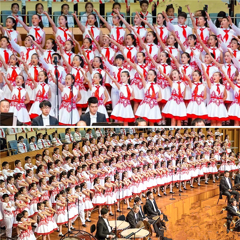 儿童合唱服装诗歌朗诵国庆礼男女红领巾大合唱团中小学生表演出服