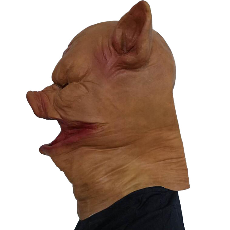 乳胶猪头面具万圣节恐怖食人猪头套动物道具八戒角色扮演酒吧派对