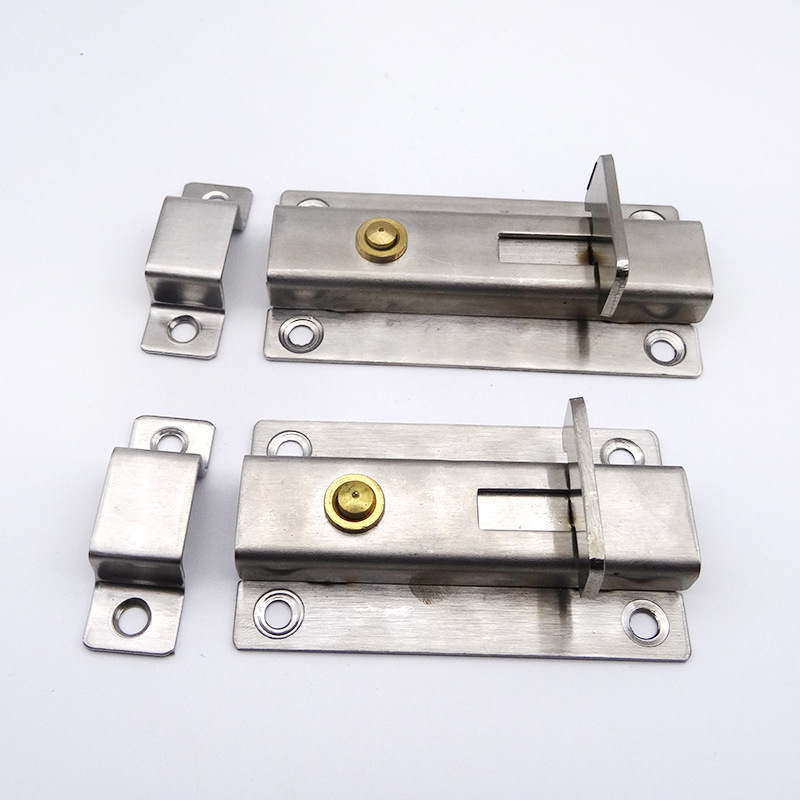 不锈钢安全插销大门房间门按钮防盗插销卫生间门自动弹簧插销门栓