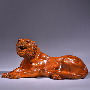 黄花梨木雕卧虎摆件实木质十二生肖虎红木家居客厅办公风水装饰品