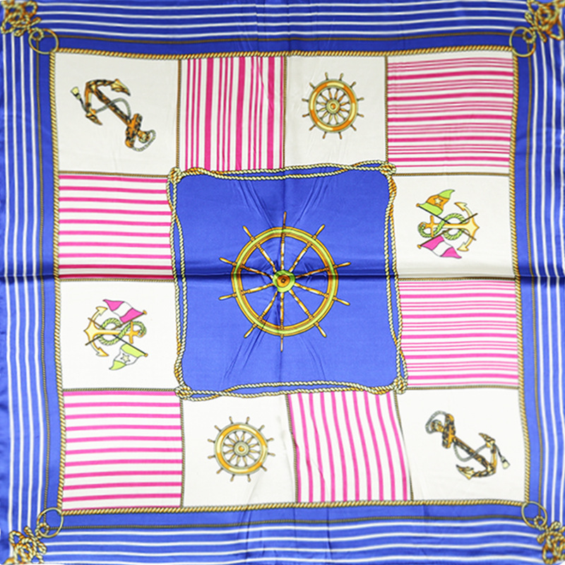 New Sailing Boat Anchor Temperament Small Square Towel Quality Emulation Silk Scarf White Collar Elegant Scarf Scarf All-Match Office Lady Style