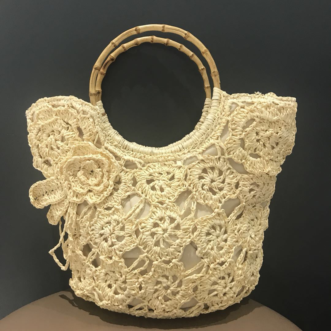 草编包 纸绳钩针手提包 镂空编织工艺包沙滩休闲女包 斜跨女包