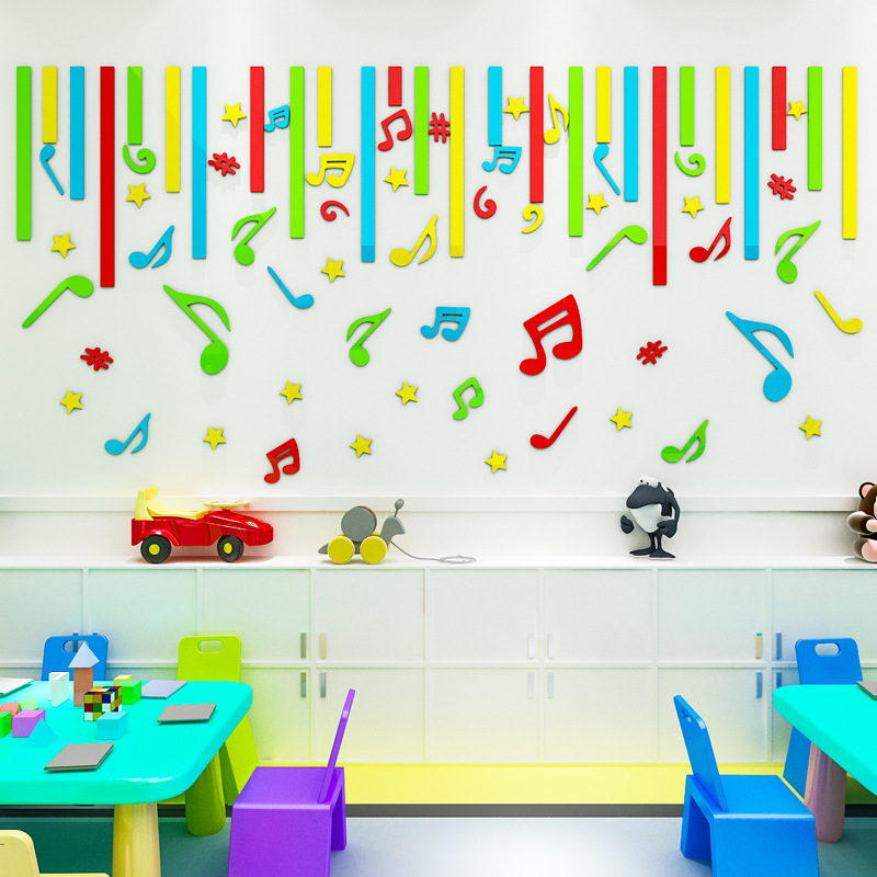 创意音符亚克力3d立体墙贴幼儿园音乐教室墙面装饰卡通儿童房贴纸