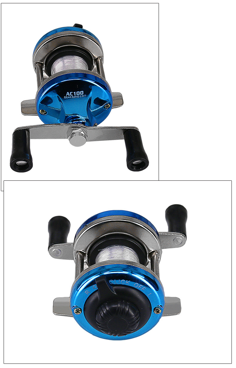 跨境新款迷你冰钓轮冬钓小鼓轮双摇臂金属主体带线轮筏钓轮渔轮