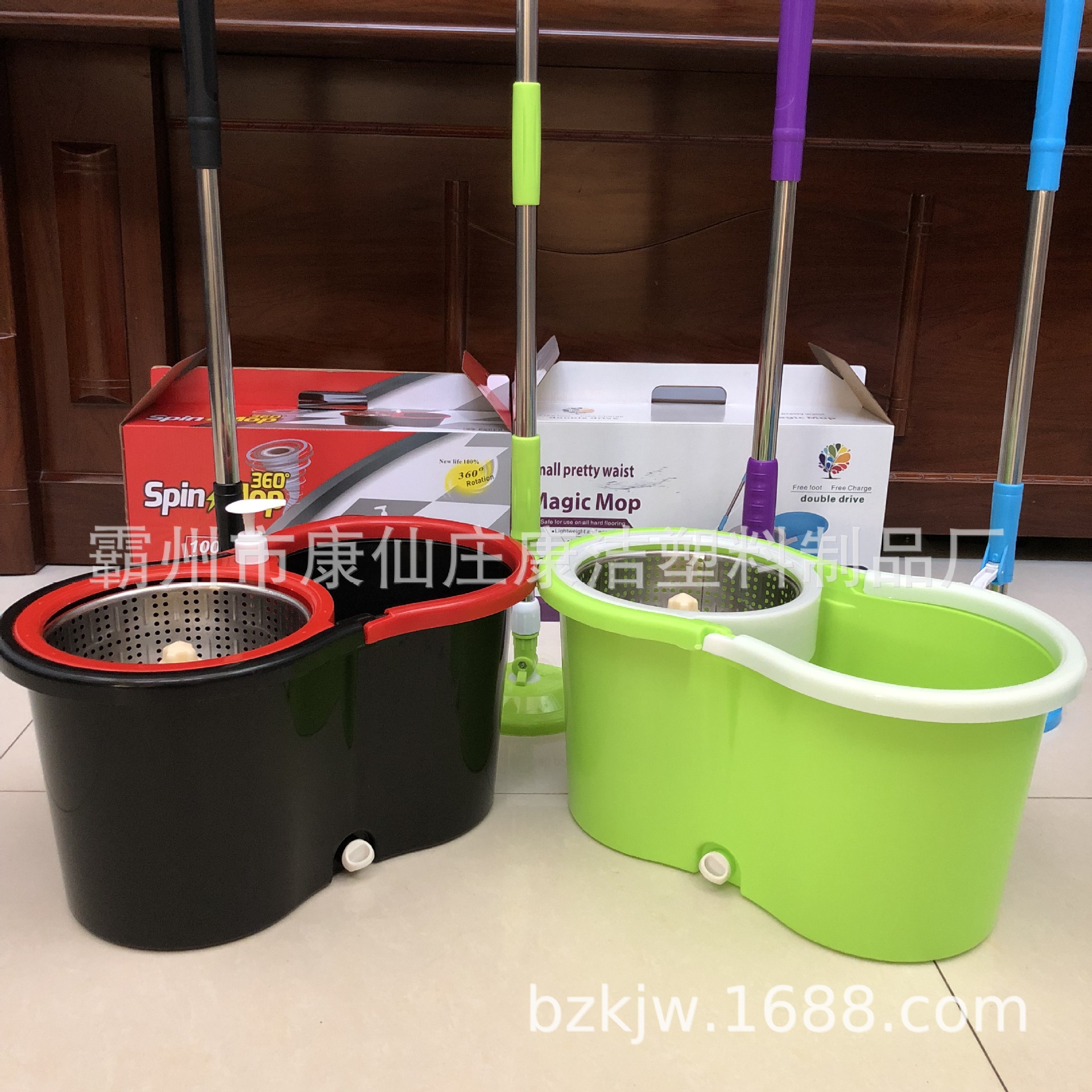 Kangjiewang Household Mop Bucket Mop Eight-Character Cleaning Barrel Plastic Bucket with Wheels Gift Car Washing Bucket Rotating Mop