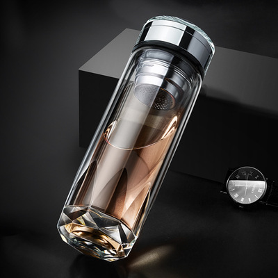 西艾新款玻璃杯大容量透明保温杯高档水杯耐热钻石杯泡茶杯子定制