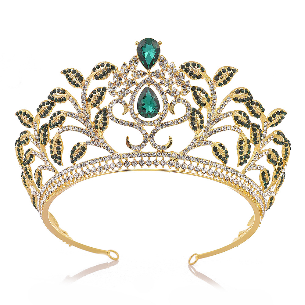 新款婚礼头饰王冠 欧美树叶镶钻奢华巴洛克发饰配饰新娘皇冠发箍