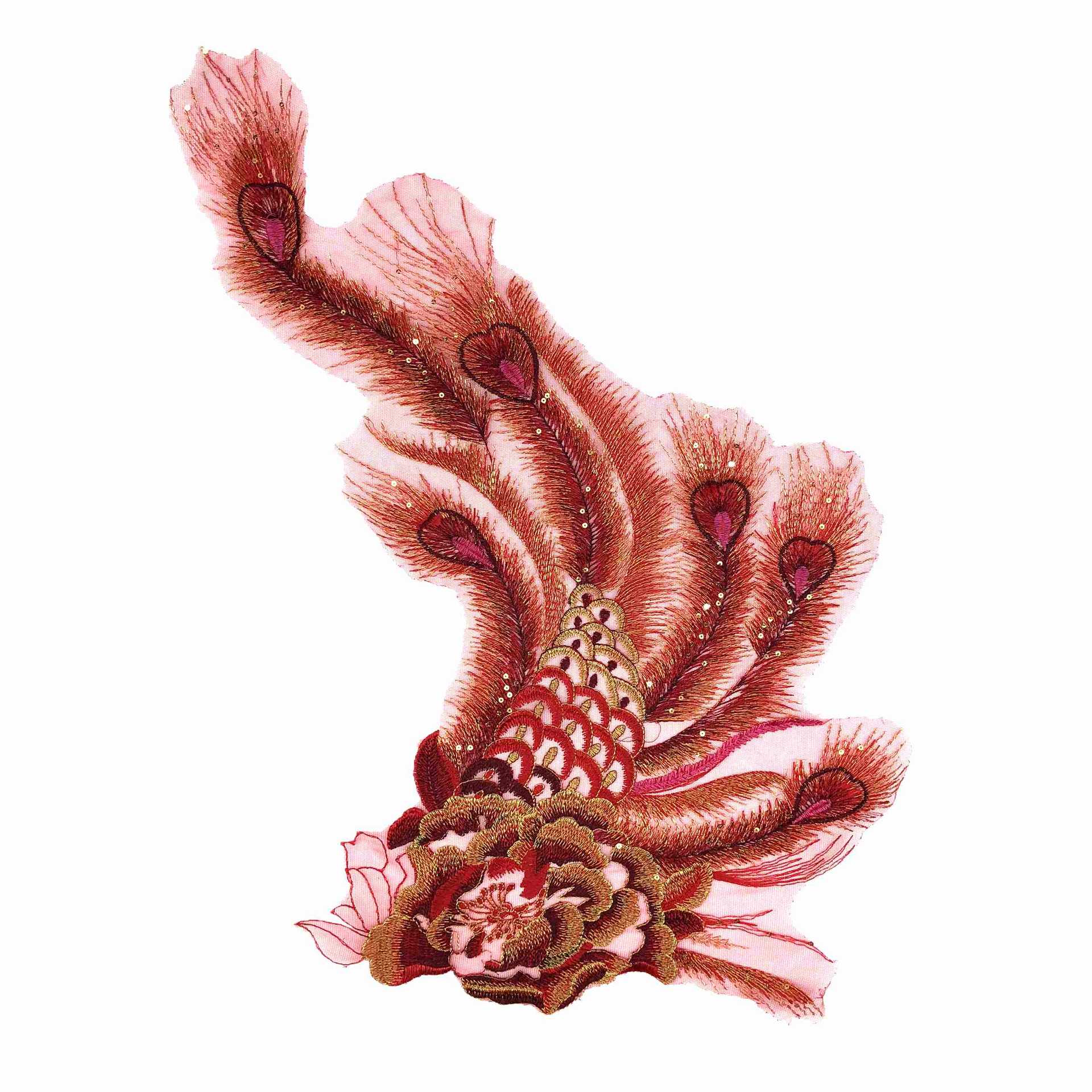 新款 大号婚纱凤凰旗袍刺绣 服装辅料 网纱绣花 刺绣领花花朵批发