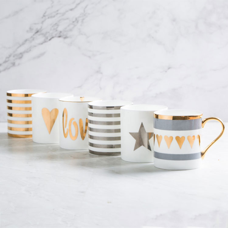 Nordic Style Simple Gold Outline Ceramics Mug Office Water Glass Home Breakfast Coffee Cup Milk Cup Couple's Cups