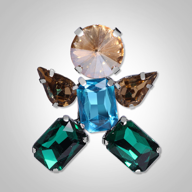 西凉妃子欧美跨境菱形水晶小人儿胸针奢华气质百搭服装配饰品x932