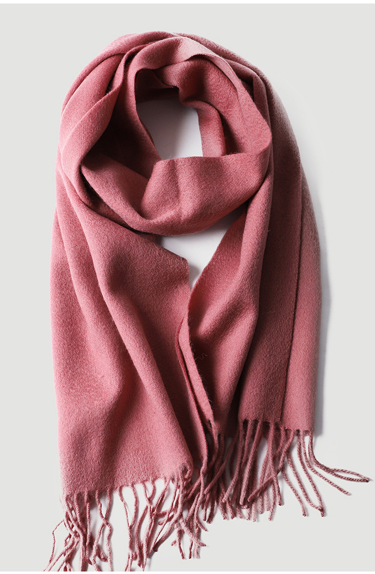 女士羔羊毛围巾围脖 红色纯色秋冬季品牌流苏保暖加厚羊绒披肩