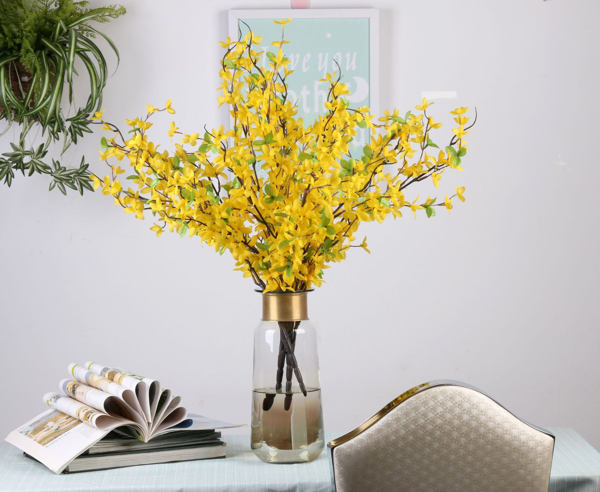 5叉迎春花 仿真花 人造花 假花 仿真植物 装饰花 插花配件 批发