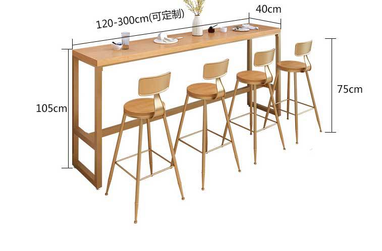 北欧铁艺实木吧台桌简约酒吧餐厅靠墙高脚桌椅咖啡厅吧台桌椅组合