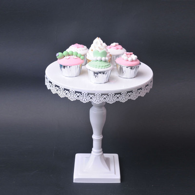 蕾丝边高脚蛋糕盘 欧式铁艺蛋糕架婚庆道具 圆形点心盘蛋糕托盘