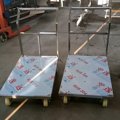 供应诸城九龙 手推车 不锈钢304 食品厂专供不锈钢平板车