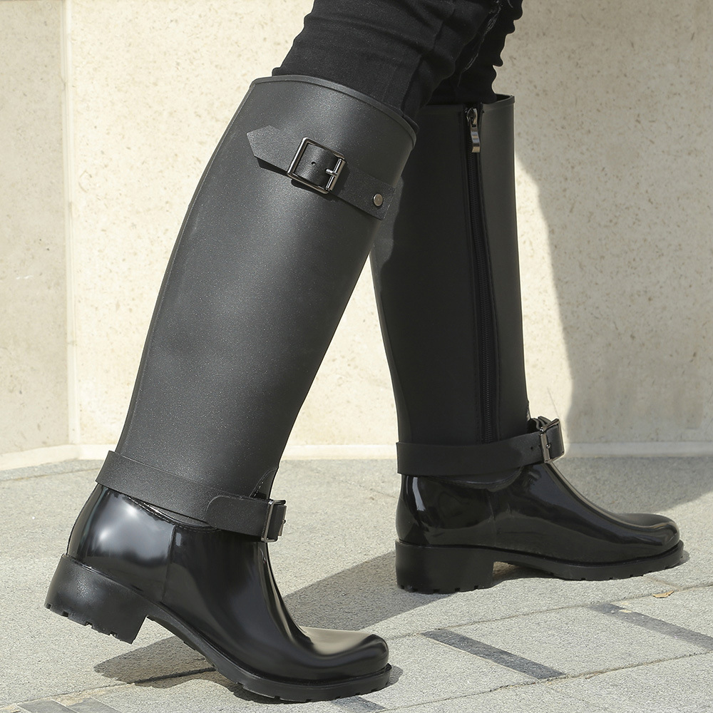 时尚高筒马靴雨靴防水套鞋成人休闲防滑雨鞋女搭扣拉链户外修脚