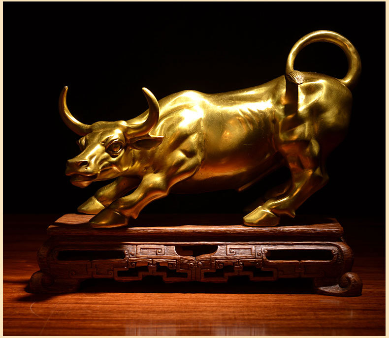 开光纯铜华尔街旺市金牛股市炒股办公桌发财牛风水摆件金属工艺品