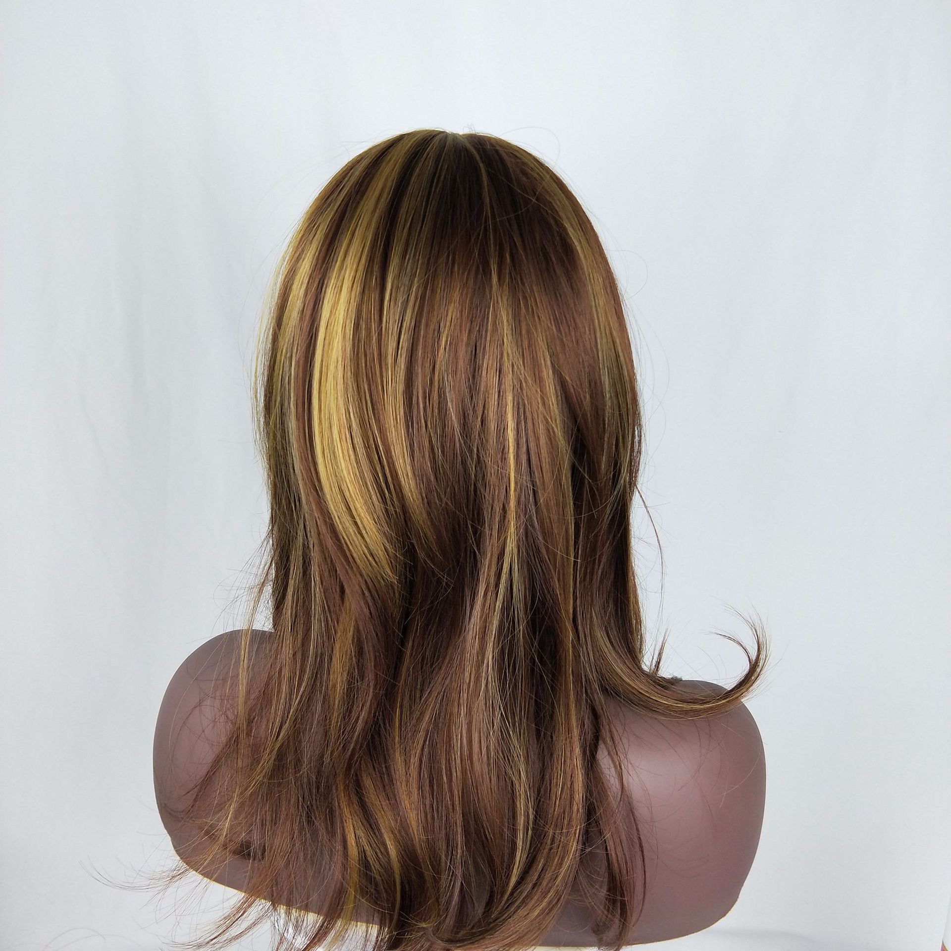 欧美外贸女士假发金棕色挑染渐变色长卷发气质蓬松梨花卷中长直发