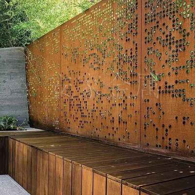 考登锈钢板(红锈钢板)观景园幕墙造型l镂空焊接做锈安装加工