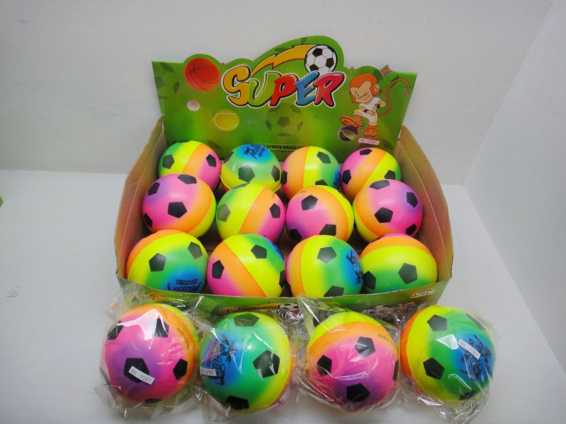 盒装12只4寸彩虹pu足球,盒装24只3寸pu卡通数字球