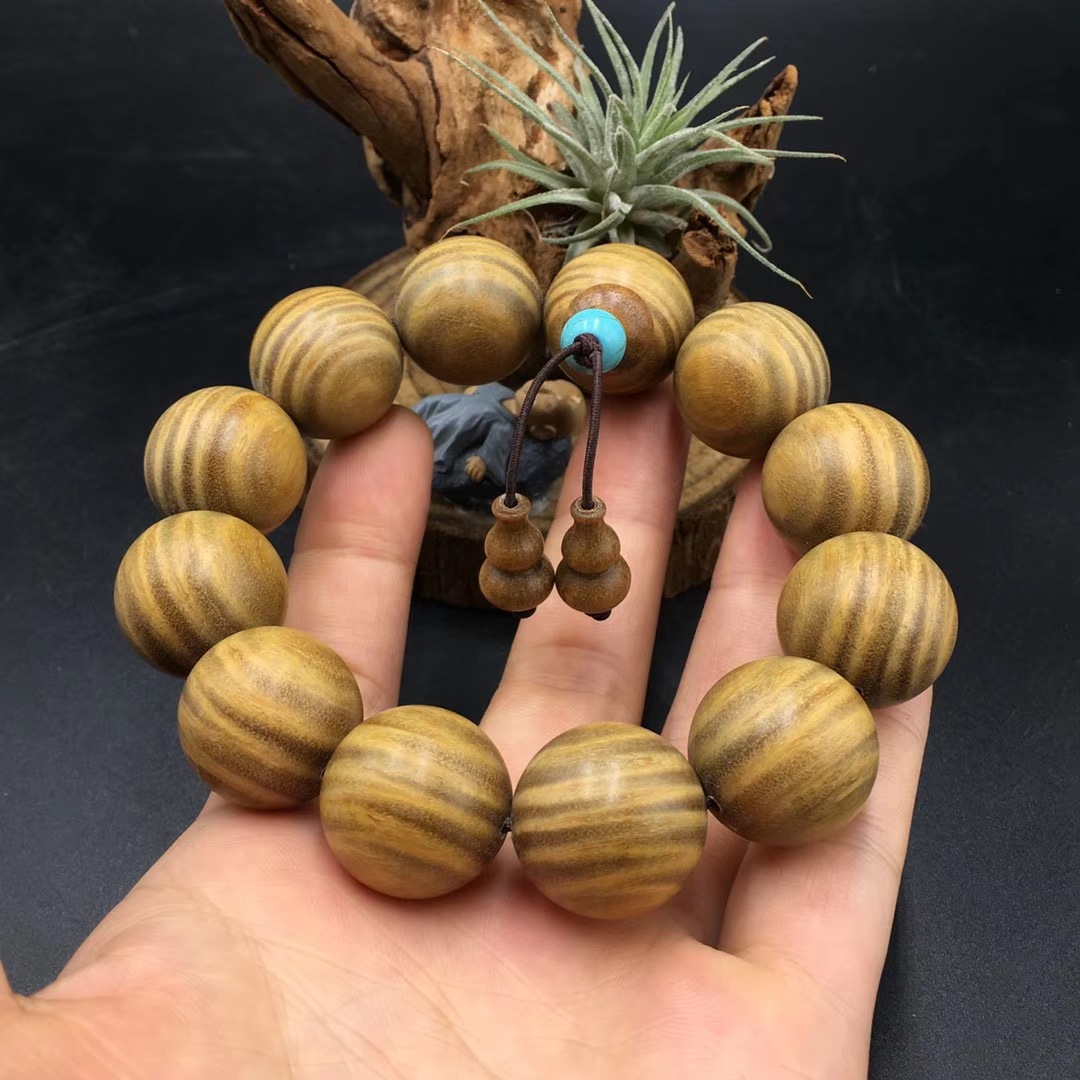 供应 美洲绿檀加葫芦手串 木质佛珠念珠108颗手链 男女款.