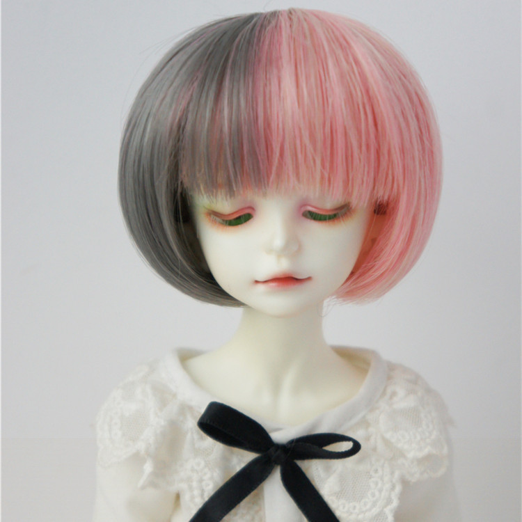 巨尤素bjd陶瓷娃娃假发sd高温丝中分混色梨花头短毛(jd440)可订做