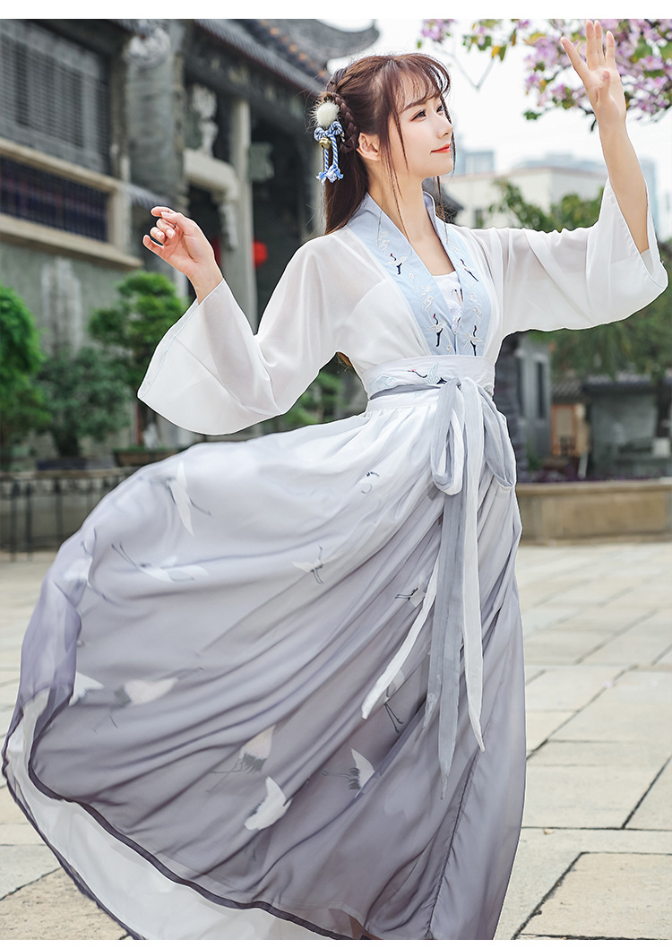 中国改良汉服女绣花九分袖雪纺上衣齐胸两穿套装货号wj8913